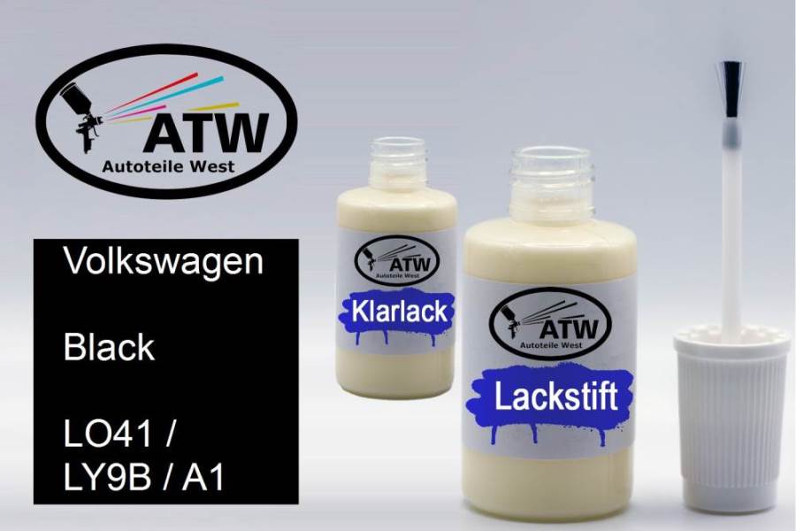 Volkswagen, Black, LO41 / LY9B / A1: 20ml Lackstift + 20ml Klarlack - Set, von ATW Autoteile West.